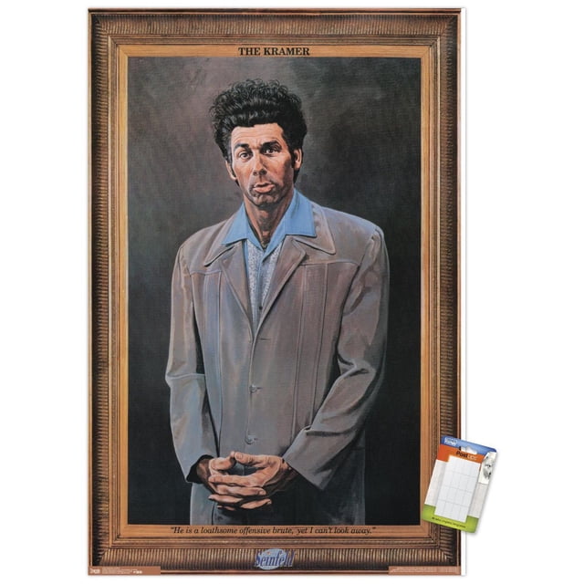 Seinfeld - Affiche Murale Kramer, 22,375 Po x 34 Po Présentant un portrait Peint de Kramer Portant une Veste Brun Pâle sur une Chemise à Col Bleue, Encadré en Bois avec le Titre « the Kramer » et une Citation Ci-Dessous, Idéal pour la Déco de Pièce et l'Art Mural dans les Chambres, Bureaux Ou Dortoirs.