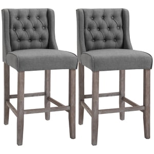 Set of 2 Tufted Armless Bar Stool HighChair Living Room Grey