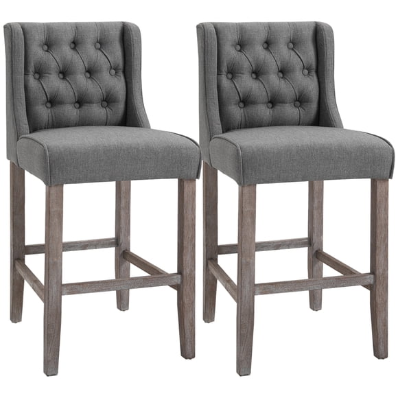 Set of 2 Tufted Armless Bar Stool HighChair Living Room Grey