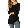 thumbnail image 1 of INSPIRE CHIC Hauts pour Femmes Col Rond Manches 3/4 Décor Boutons Ourlet Irrégulier Blouse Style Décontracté TP Noir, 1 of 8