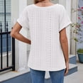 thumbnail image 3 of Pisexur Hauts pour Femmes, Hauts de Printemps pour Femmes Blouses pour Femmes Chic Décontracté Haut à Manches Courtes Ajouré à Col Rond Uni Haut/chemise à Manches Courtes à Col Rond Blanc, P, 3 of 5