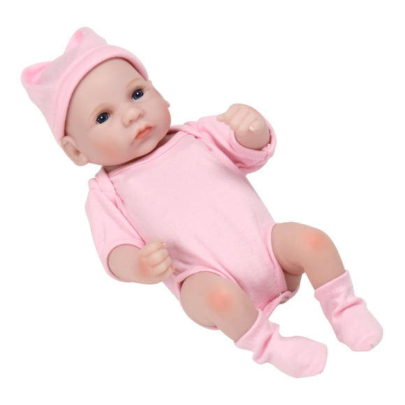 Yeacher 10 inch Baby Doll Vinyl Body Lifelike Cute Bath Dolls with Arcylic Eyes Hand Painted Face & Hair Baby Girl Doll with Lovely Pink Outfit