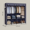 thumbnail image 3 of Wardrobe Closet Organizer, Portable with Cover, 4 Hanging Rods, Shelves, and 4 Side Pockets, 66.9 x 17.7 x 65.7 Inches, Gray, 3 of 9