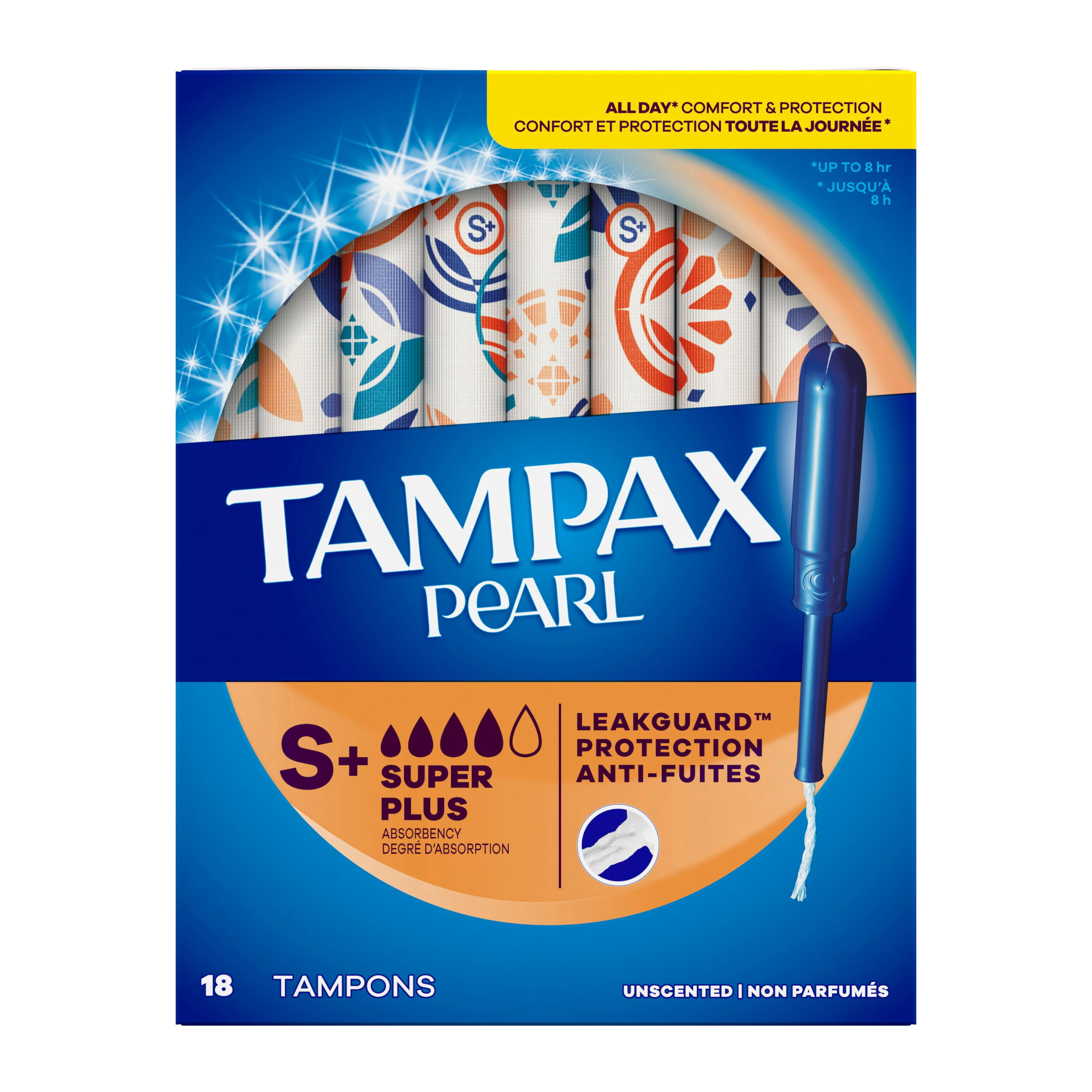 Tampax Pearl Tampons, with LeakGuard Braid, Super Plus Absorbency, Unscented18 count