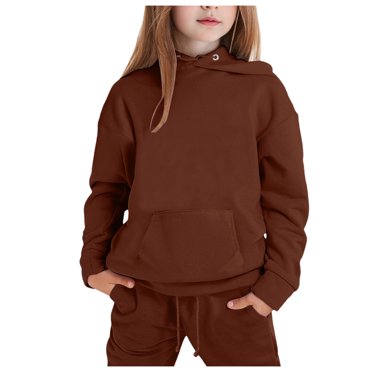 PMVFHDE Clearance Outfit Sets for Girls Child Toddler Boys Girls Long Sleeve Solid Warm Hoodie Pullover Tops Pants Kids Outfits Sweat Suit Coffee,3-4 Years