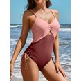 thumbnail image 3 of Charmo Womens Color Block One Piece Swimsuits V Neck Monokini Bathing Suits, 3 of 6