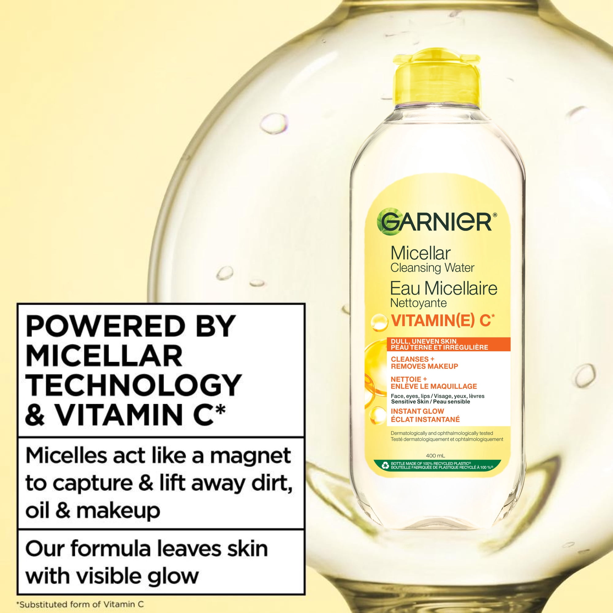 Garnier Eau Micellaire, Démaquillant, Nettoyant Tout-en-un, avec Vitamine C