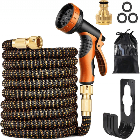 (100FT)Pocket Hose Copper Bullet Expandable Garden Hose Pattern Thumb Spray 25 FT Patented Lead Free Ultra Lightweight Solid Copper