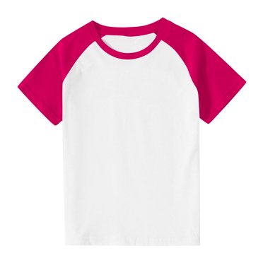 VOAVEKE T-shirts pour Garçons, Chandails pour Tout-Petits, T-shirts à Manches Courtes Unisexes pour Garçons et Filles en Coton Biologique T-Shirt d'Été Rose Vif 7-8 Ans