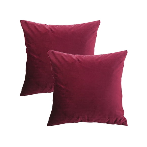 TOPTIE Set of 2 Velvet Pillow Covers 18" x 18", Burgundy Throw Cushion Covers Pillowcases for Sofa Bedroom