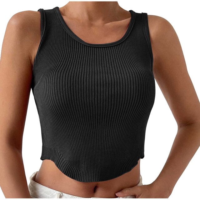 RKSTN Womens Tank Tops Crewneck Slim Fit Basic Solid Color Casual Summer Sleeveless Crop Tops