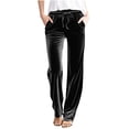 thumbnail image 1 of Plebaso Womens Velvet Pants Elastic Waist Drawstring Lounge Pants Straight Leg Trousers with Pockets, 1 of 5