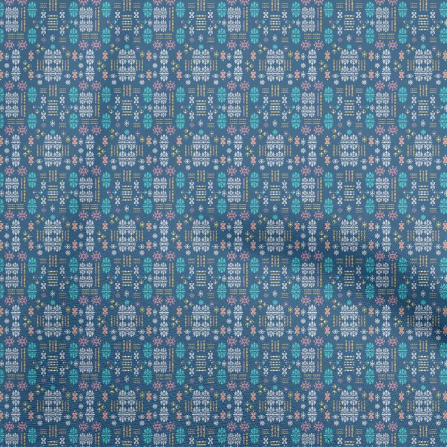 oneOone Polyester Spandex Teal Blue Fabric Asian Kilim Sewing Craft Projects Fabric Prints By Yard 56 Inch Wide