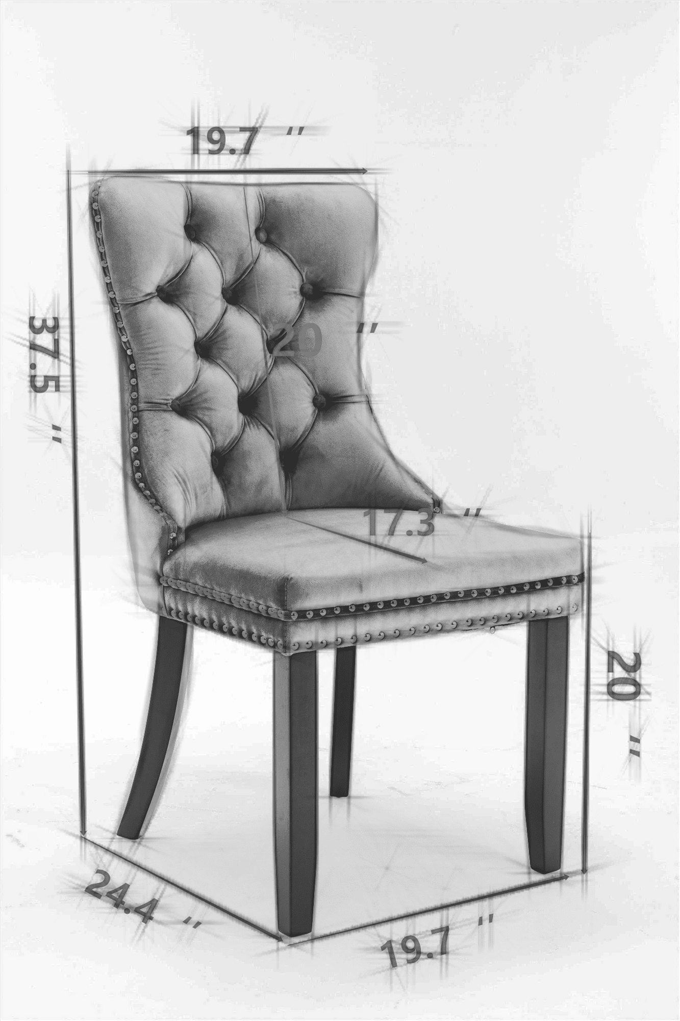 Noble House Velvet Upholstered Dining Chair Set of 2,Tufted with Siller Plated Legs & Nailhead Trim,Blue + Gold