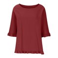 thumbnail image 4 of Hauts en Coton et Lin d'Été pour Femmes Manches à Volants Col Rond Couleur Unie Chemises Blouses Décontractées Confortables Basiques, 4 of 7