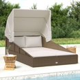 thumbnail image 1 of vidaXL Sunbed with Foldable Roof Brown 200x114x128 cm Poly Rattan, 1 of 5