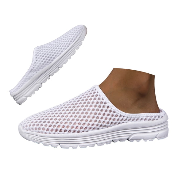 Men's Women's Slip On Mesh Mules Clogs Breatahable Close Toe Slide Sandals Non Slip Lightweight Walking Shoes White Size 9