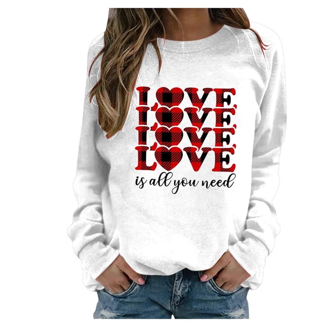 RKSTN Chandail pour Femmes Décontracté à Manches Longues Blouse à Imprimé de la Saint-Valentin Hauts Chandail Col Rond Coupe Ample Chandail