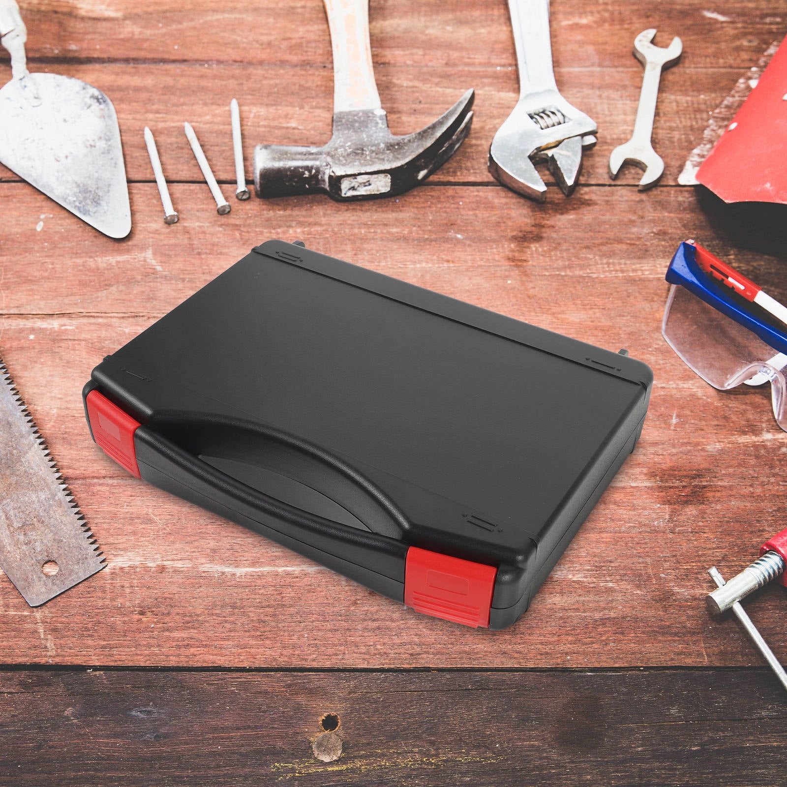 QUMIIRITY Sturdy Small Hard Case Black Plastic Toolbox Heavy Duty Tool Storage Box Portable