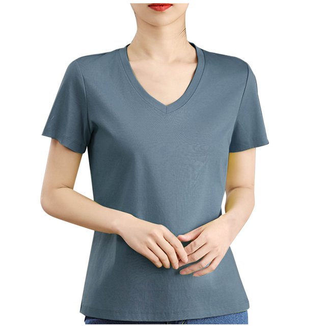 Timegard Womens Tops V Neck Short Sleeve Comfy Solid Color Basic Tee Casual Loose Workout Top Summer