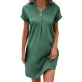 thumbnail image 1 of hotojiny Robes en Coton et Lin pour Femmes 2025 Amples à Boutons Col en V Robe T-Shirt Décontractée Unie à Manches Courtes Roulées Robes Mini de Plage, 1 of 7