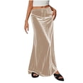 thumbnail image 1 of Kvture Ladies Fashion Women Solid Color Elastic Waist Drawstring Long Skirt Khaki XXL, 1 of 6