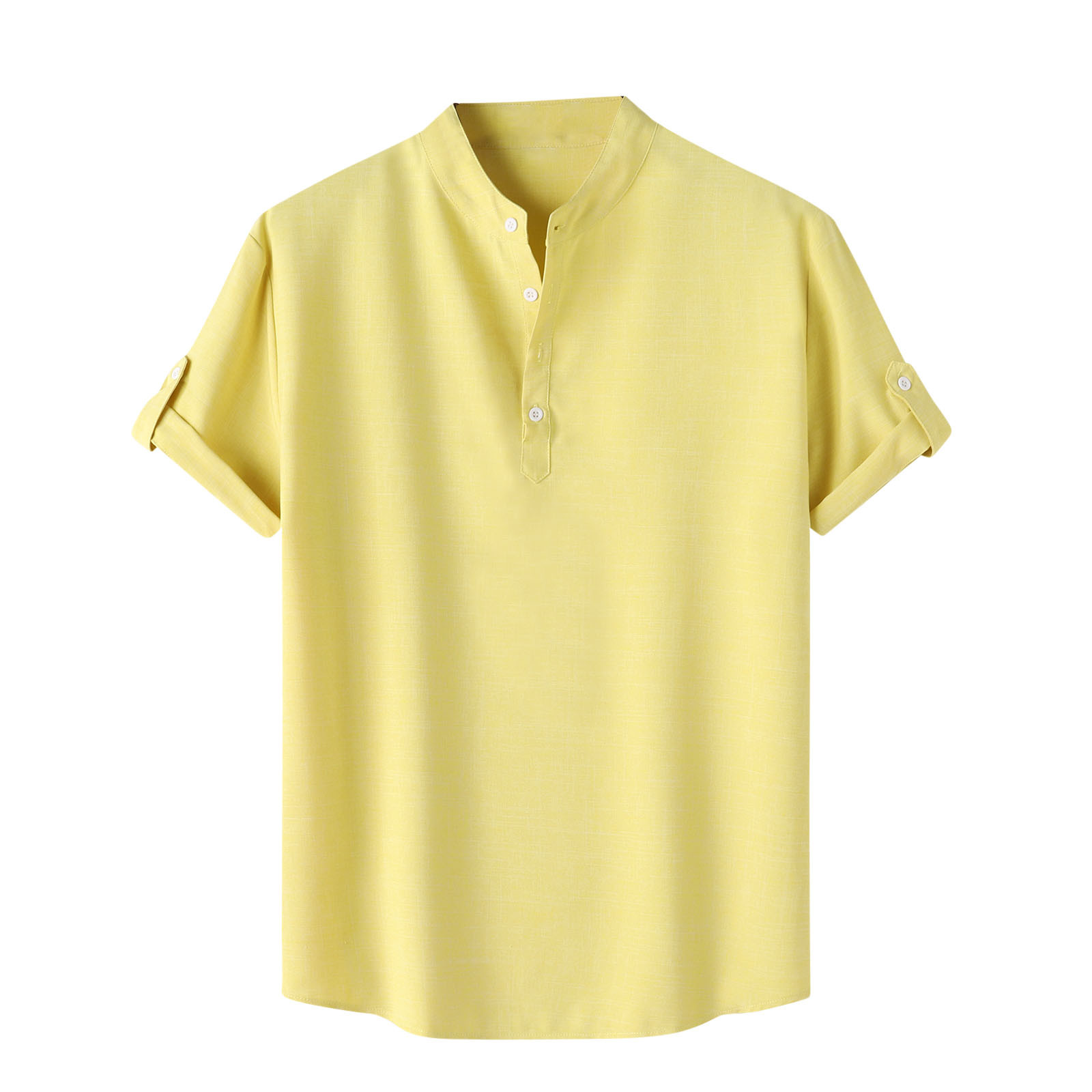 Shirts for men Casual Solid Stand Collar Short Sleeve Button Closure Shirt Hawaii Blouse