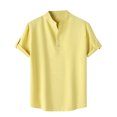 thumbnail image 1 of Shirts for men Casual Solid Stand Collar Short Sleeve Button Closure Shirt Hawaii Blouse, 1 of 8