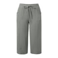thumbnail image 3 of ManxiVoo Pantalon en Lin à Texture Froissée pour Femme Tenue de Vacances de Printemps Léger Jambe Droite Pantalon de Plage Taille g Gris, 3 of 5