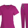 thumbnail image 1 of facefd Female Scrub Set Nurse v neckline Machine Washable Short Sleeves Suit L Rose Red, 1 of 7