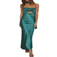 thumbnail image 1 of Robe Tube en Satin pour Femmes Robe Fleurie Couleur Unie avec Foulard, 1 of 9