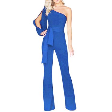 TIMIFIS Women's Jumpsuit Elegant Casual Sleeveless Pleated One Shoulder High Waist Long Jumpsuit on Clearance