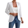 thumbnail image 2 of Frostluinai Womens Cardigans 3/4 Sleeve Hollow Out Eyelet Cardigans Open Front Solid Lightweight Cardigans Casual Draped Ruffle Cardigans, 2 of 9