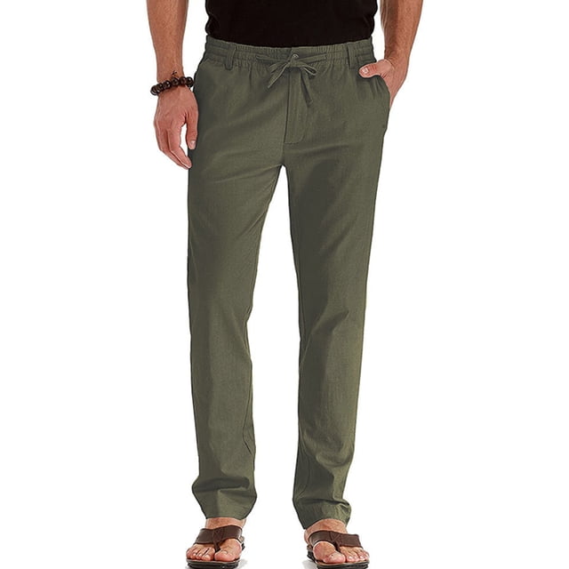 MAWCLOS Mens Trousers Elastic Waist Pants Drawstring Bottoms Fitted Summer Solid Color Loungewear Army Green XL