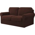 thumbnail image 1 of Check spandex jacquard slipcover, cover for 2-seater sofa (medium, chocolate), 1 of 6