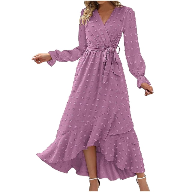 Gspmoly Robes pour Femmes Grande Taille, Robe Bohème Décontractée pour Femmes à la Mode, Robe à Col en V à Manches Longues, Longue Robe, Robes Formelles pour Femmes Offres