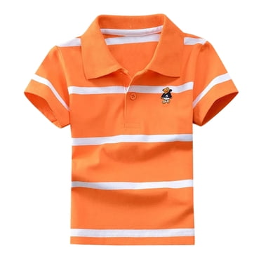 PMVFHDE Garçons T-Shirts Graphiques Enfants Garçons Filles Manches Courtes Décontracté Chemise Rayée Fermeture à Boutons Mode Tissu Confortable et Doux Orange,13-14 Ans