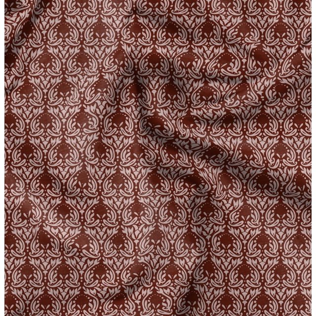 Soimoi Red Silk Fabric Palmette Damask Decor Fabric Printed Yard 42 Inch Wide