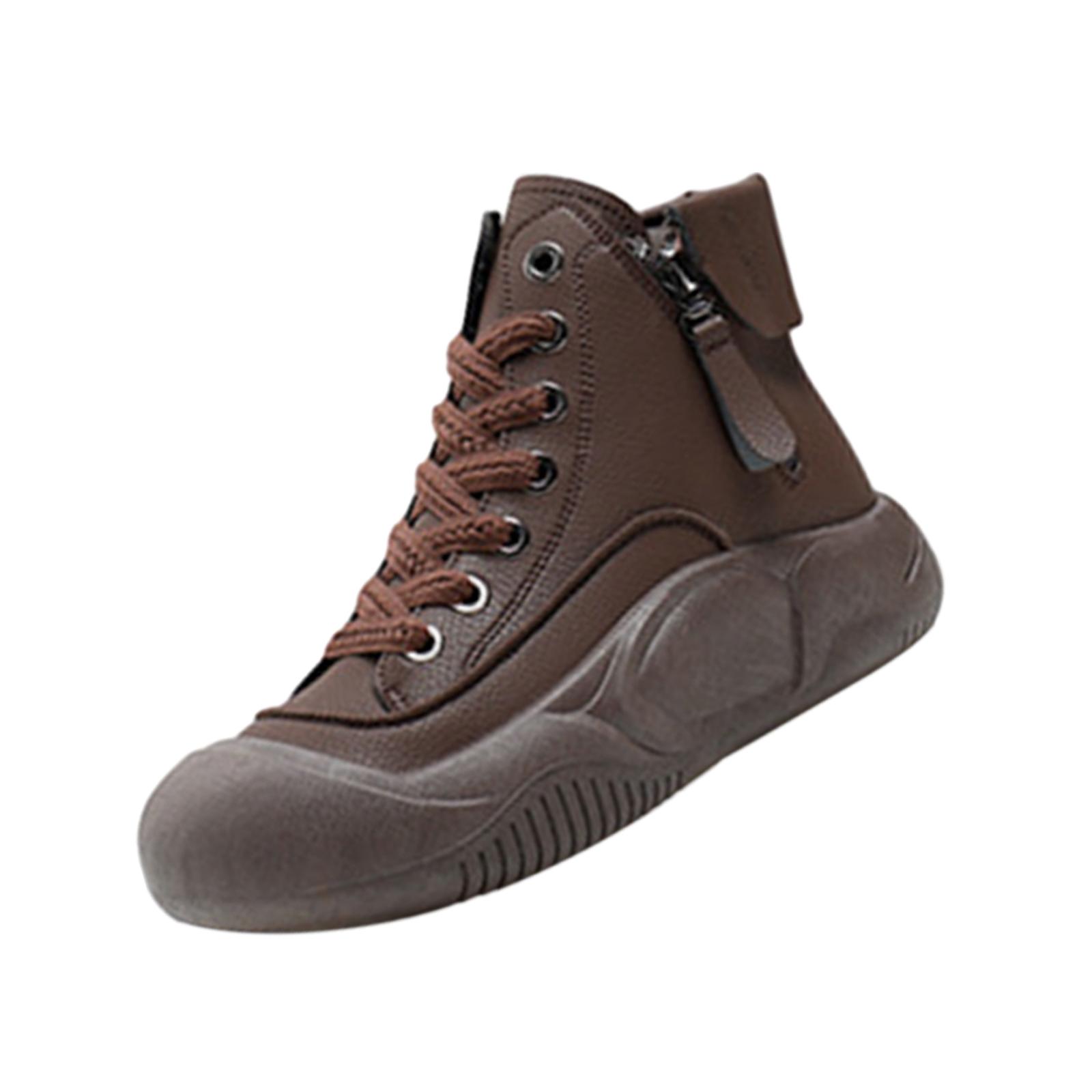 Bunblic High Top Sneakers for Women Boots Round Toe Lightweight Flats Shoes Lace up Shoes Platform Sneakers for Running Autumn Winter 36 Brown