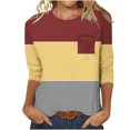 thumbnail image 1 of Blouses pour Femmes Haut Décontracté Uni à Col Rond à Manches 3/4 et à Poche à Manches 3/4 pour Femmes, 1 of 1
