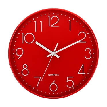 Uxcell 12" Wall Clock Battery Operated Silent Non Ticking Round Clock, Red