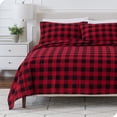 thumbnail image 1 of Bare Home Ensemble de Draps en Flanelle - 100 % Coton - Poche Profonde - Lit Simple, Carreaux Buffalo - Rouge/noir, 3 Pcs, 1 of 6