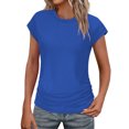 thumbnail image 1 of T-shirts d'Été pour Femmes Tendance 2025 Froncés à Manches Courtes Style Cap, T-Shirts Basiques à Col Rond, 1 of 8