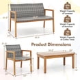 thumbnail image 3 of Costway 4 PCS Outdoor Furniture Set, Acacia Wood Frame Sofa Set with Rattan Seat, 3 of 10