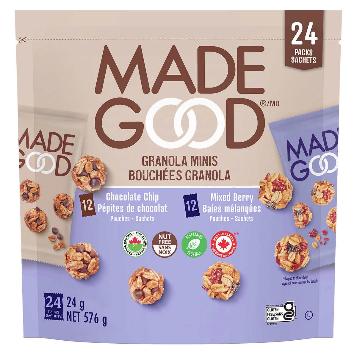 MadeGood Minis Granola, SANS GLUTEN, NON OGM, Végétalien 24 × 24 g