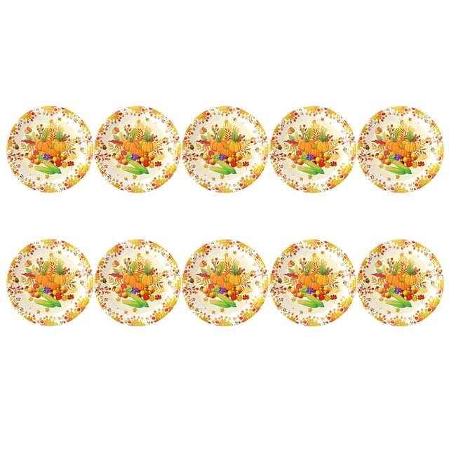 Thanksgiving Paper Plates 10 Piece Thanksgiving Halloween 9 Inch Turkey Letters Fruit Pumpkin Disposable Paper Plates for Dinner Parties Convenient And Portable Use Thanksgiving Plates Dispo