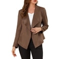 thumbnail image 1 of INSPIRE CHIC Women's Faux Suede Drape Blazer Collar Long Sleeves Open Front Jacket M Light Brown, 1 of 8