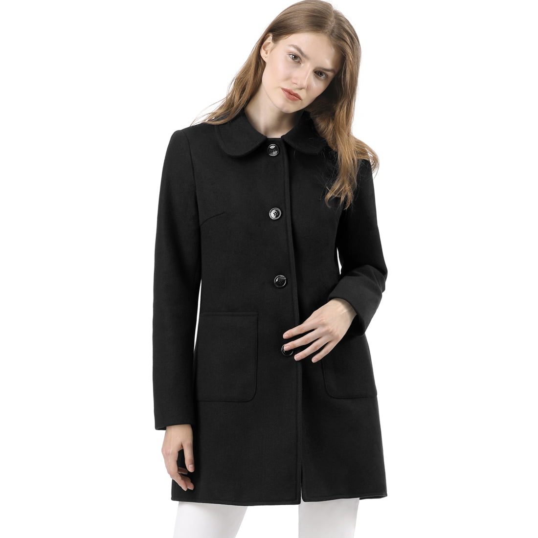 INSPIRE CHIC Manteau d'Hiver pour Femme à Simple Boutonnage Mi-Long Noir m