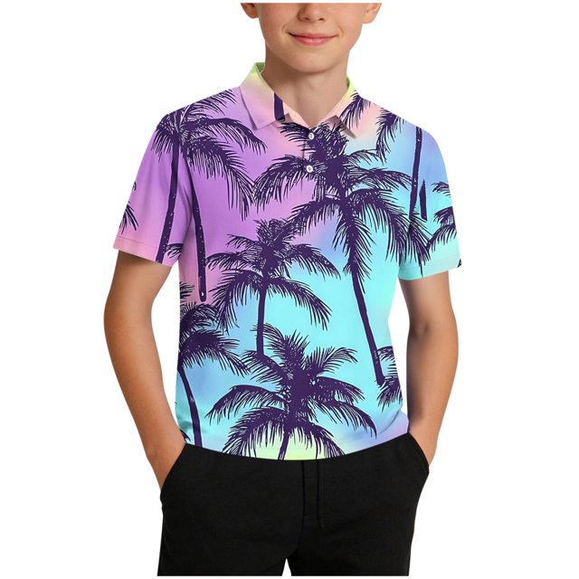 Zpanxa Boys Button Down Shirt Print Lapel Button Short Sleeve Casual Pullover Shirt With Polyester 9-10 Years