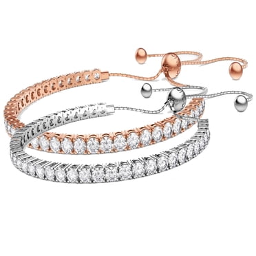 Paris Jewelry Bracelet Tennis Rond Ajustable Unisexe en Plaqué Or Rose et Blanc 24K avec Saphir Blanc Créé 6 Ct